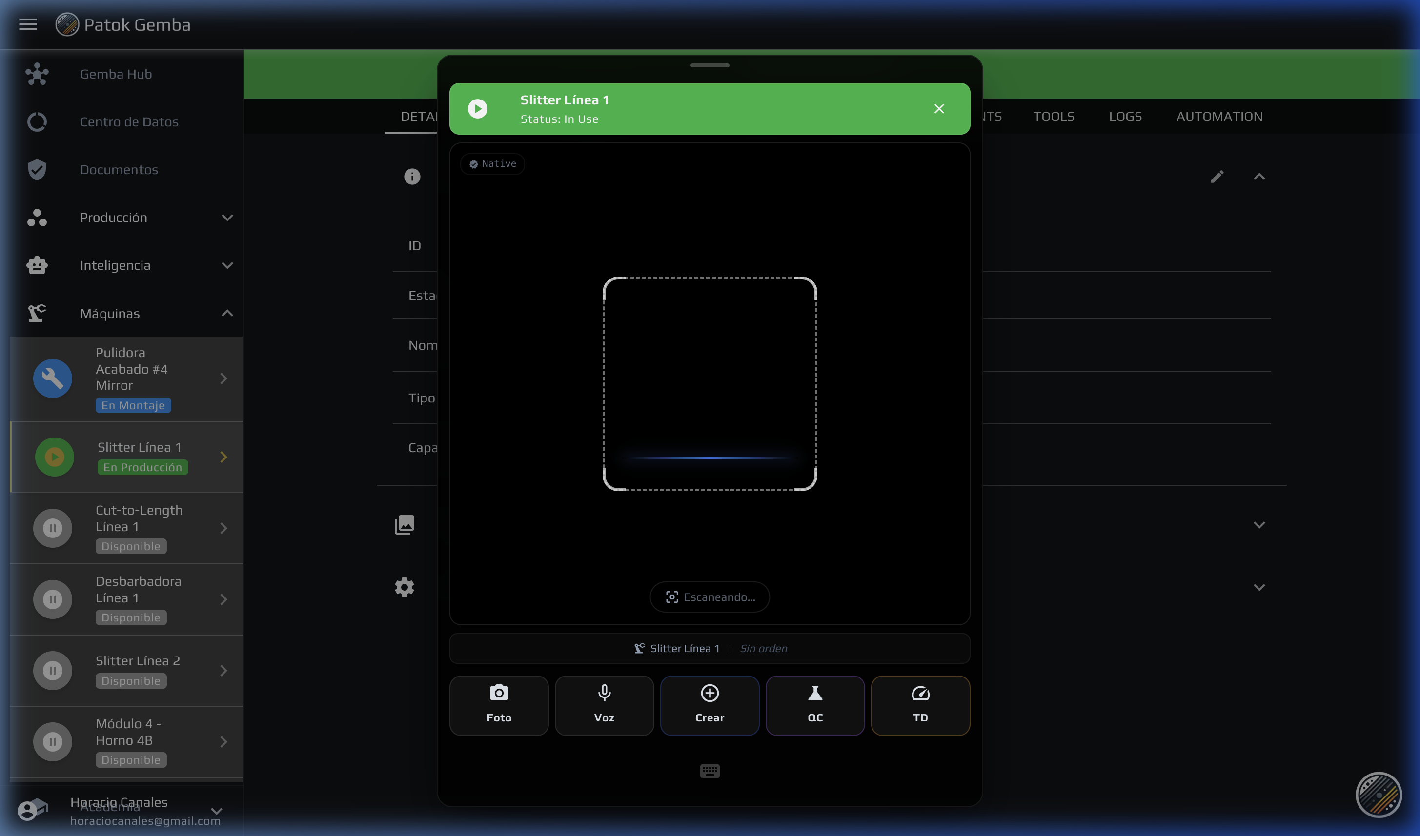 Menú de operador Patok