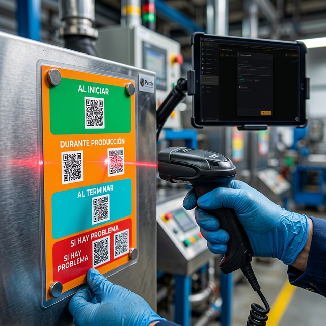 Primer plano de escaneo QR en estación Mieruka con interfaz glassmorphic