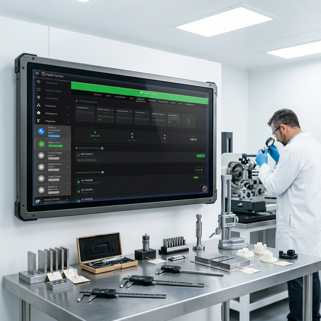 Pantalla de laboratorio de calidad mostrando registros de inspección Patok